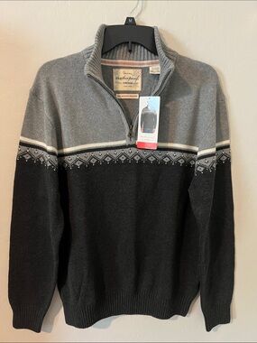 Weatherproof Men’s Gray and Black Quarter-Zip Patterned Sweater